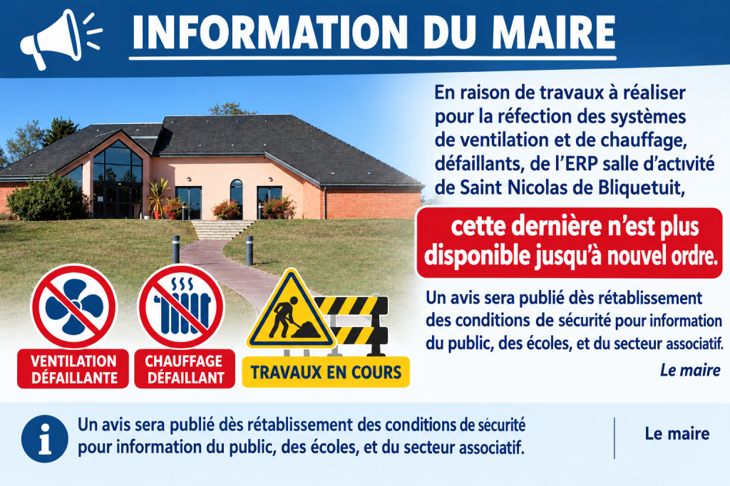 Fermeture salle d'activités communale